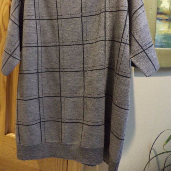 LAFAYETTE 148 New York Sweater Grey Black Window Pane-Short Sleeve-M/L - NEW $59 - Picture 4 of 12
